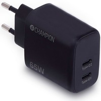 Champion 65W Gan Usbc Ladegeraet Netzteil Dual Port Pd Schnellladegeraet Schwarz