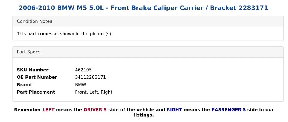 BMW M5 2006-2010 5,0 L - Porta pinza de freno delantero / soporte 2283171 Foto 4 de 4