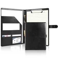 Professional Leather Portfolio Binder Padfolio with Clipboard for Resume