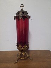 Ornate Church Vintage Red Glass Sanctuary Candle Holder