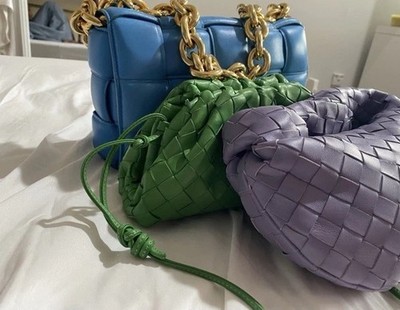WORLD SHIPPN Authentic Bottega Veneta Cassette Bag GoldChain Aqua