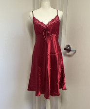Belily Women  s Red Satin Lace Full Slip Adjustable Straps Size L