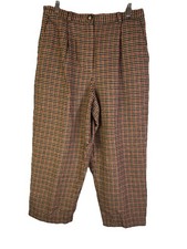 Vintage 80s Womens 14 Wool Rainbow Houndstooth Plaid Pleated Dress pants