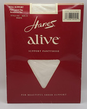 Vintage 1995 Hanes Alive Pantyhose Size D Full Support Control Top White 810