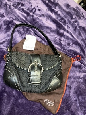 VTG Coach Soho Demi Shoulder Black Bag Signature C Jacquard Canvas Leather 2005