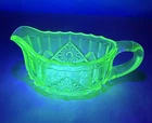 Vintage Depression Uranium Glass Creamer Dish 6" Cut To Clear Green Glow Dark