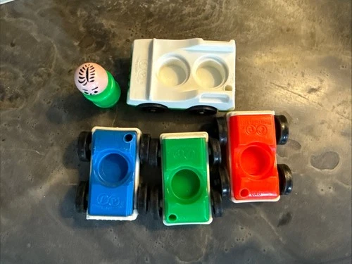 1970’s Vintage Fisher Price little people 4 Colored Top Cars, 1 Lil Person!