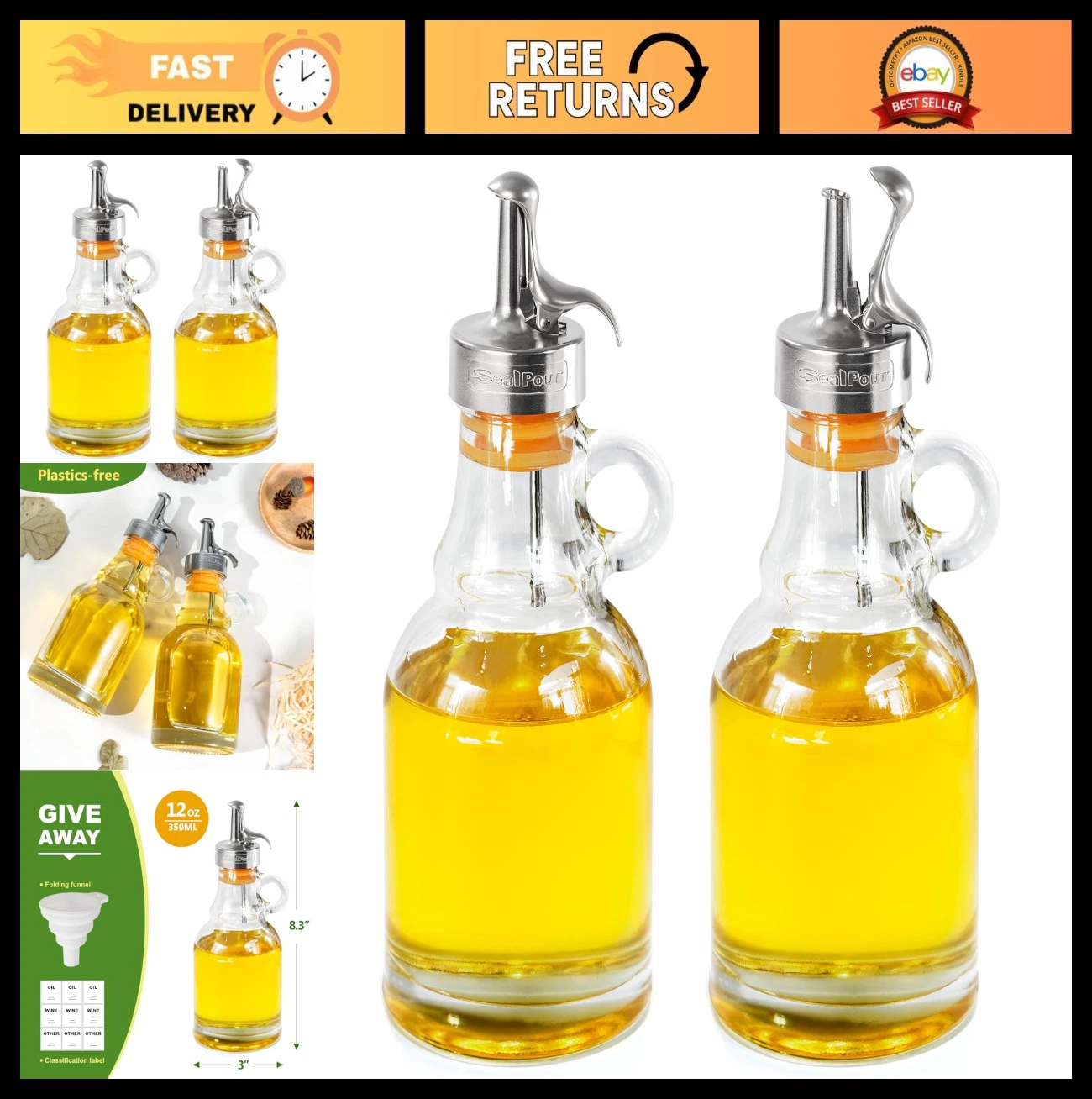 Olive Oil Dispenser Bottle,Glass Oil Dispenser with Stainless Steel Spouts,Oil