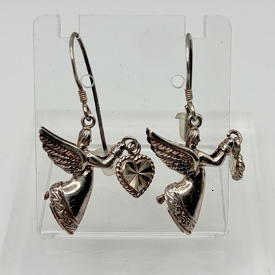 Sterling Silber Engel Ohrringe mit Diamantschliff Herz Damen Beverly Hills 925