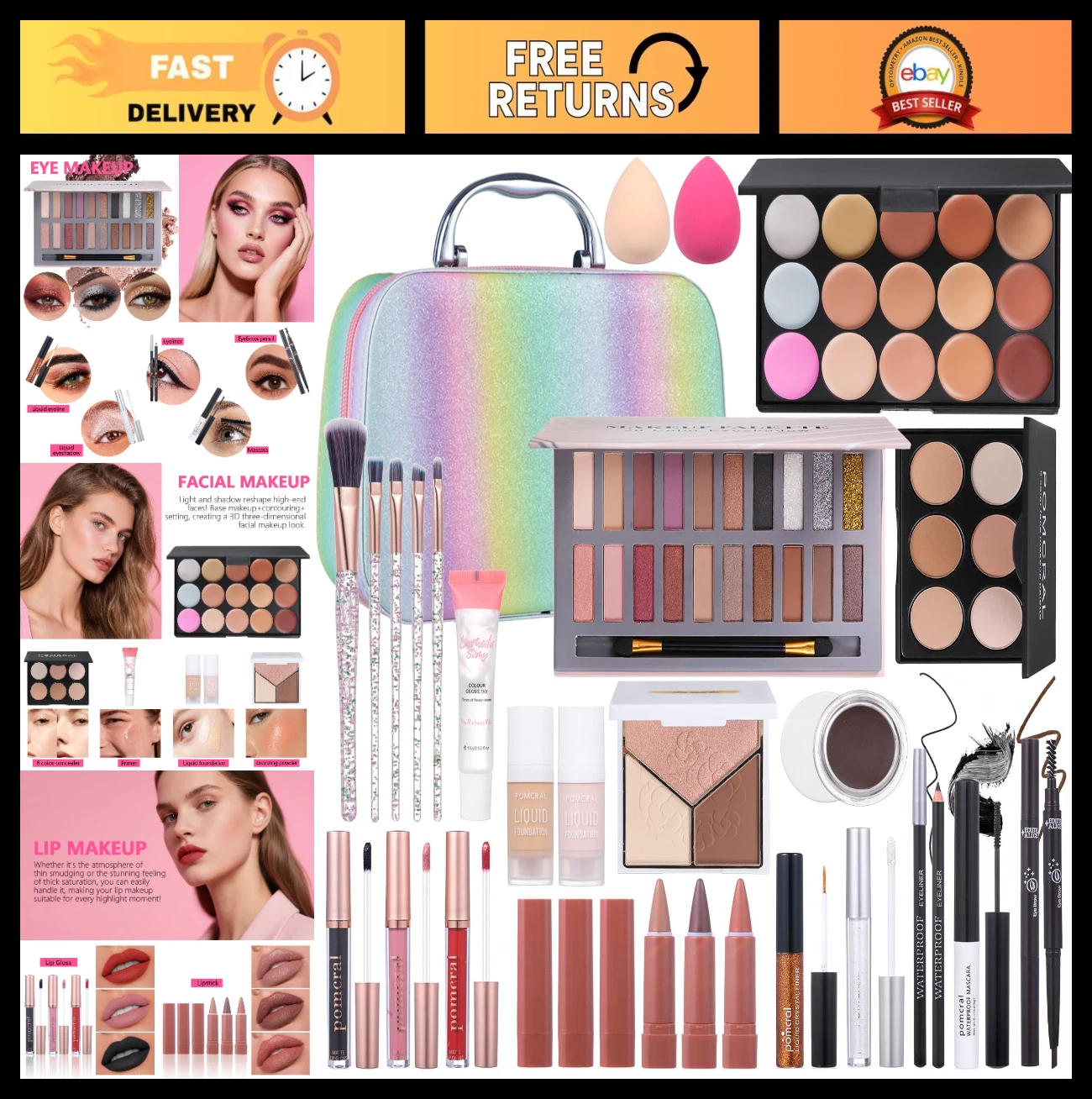 Complete Makeup Kit for Women & Teens - 20 Color Palette, Foundation, Lipstick,