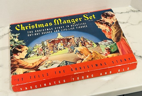 VTG Christmas Manger Set Nativity Cardboard Cut Out Stand Up 743 in box READ - Picture 3 of 6