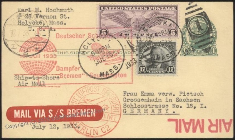 USA 1933 Bremen Schleuderflug Catapult K152 Cover Airmail Germany Grossen 116202