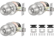 3pk Privacy Keyless Interior Door Knobs Round Stainless Steel Bedroom Bathroom