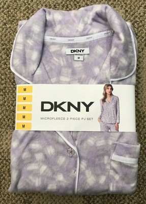 DKNY Womens Microfleece 2 Piece PJ Set Lavender Print Sz M Medium Pajamas Sleep | eBay