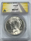 1923  Peace US Silver Dollar,    MS64 by ANACS,    a SUPERB looking coin!!!!