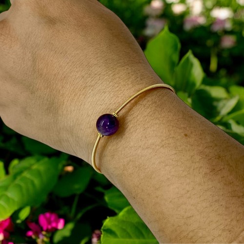 Brazalete Brazalete Chapado en Oro Amatista Natural y Perla Fresca Envoltura Puño Resorte - Imagen 2 de 7