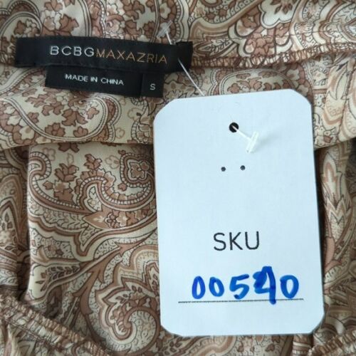 BCBGMaxazria Paisley Silk Satin Dress Tan S 90s y2k retro hippie western summer - Picture 6 of 9