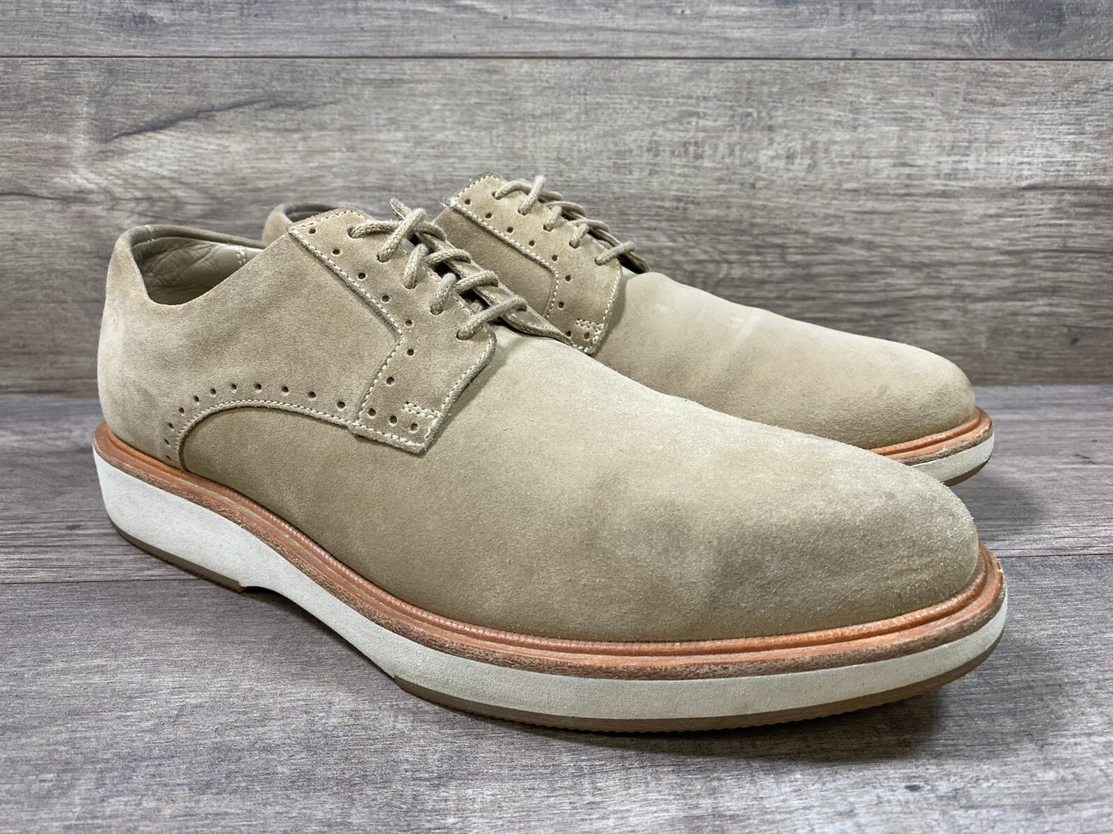 SAOLA Allen Edmonds BROOKLYN punta liscia derby beige chiaro scamosciato uomo taglia 7