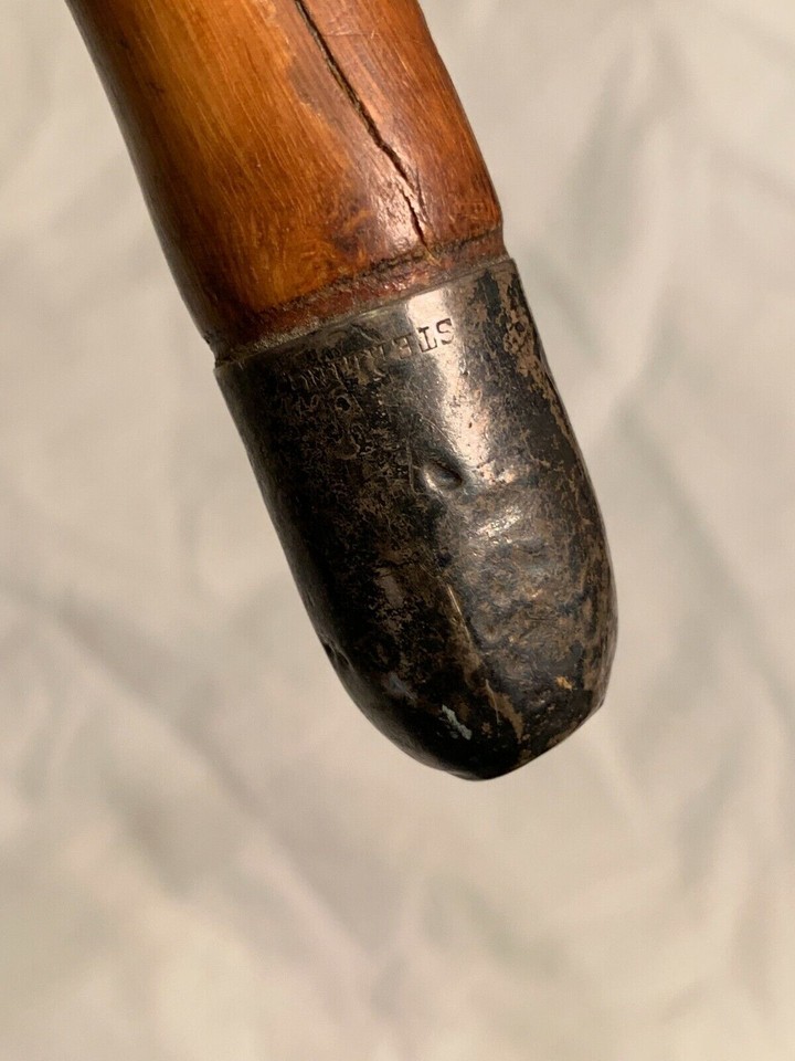 Vtg 29" Antique BAMBOO Shaft Crook Handle CANE Walking Stick Sterling