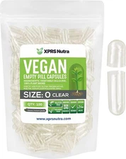 Size 0 Clear Empty Vegan/Vegetable Vegetarian Pill Capsules Veg Vcaps USA Made