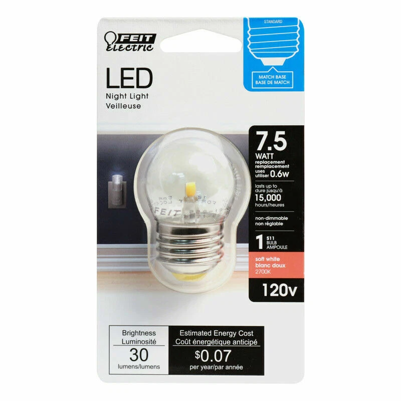 LED Light Bulb E26 Medium 0.6W 120V S11, Feit BP71/2S/827/LED (6-Packs) - Image 2 of 4