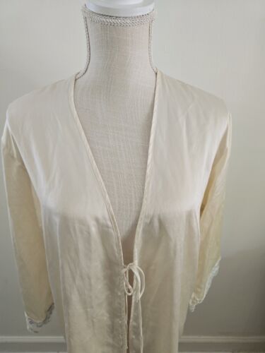 Saks Fifth Avenue Silk Lace Satin Blue Cream Open Tie Vintage VTG Robe Small S - Picture 2 of 9