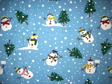 DII BLUE COTTON 98X56 ADORABLE SNOWMAN CHRISTMAS TREE TABLECLOTH TABLE COVER
