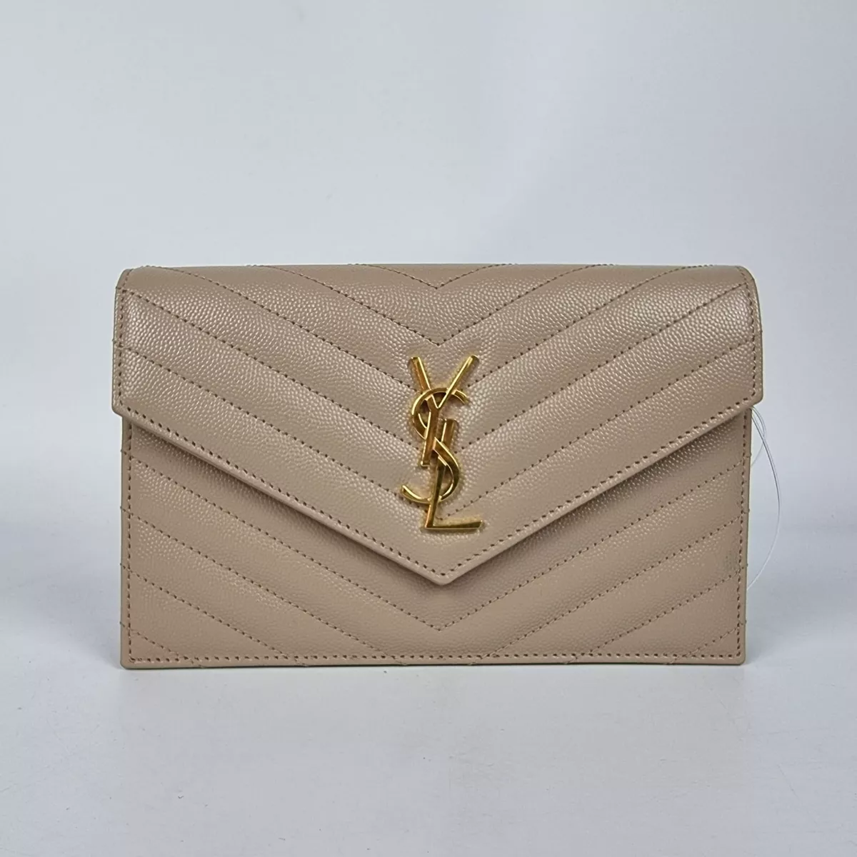 Saint Laurent, Bags, Ysl Authentic Evening Clutch Beige With Gold  Hardware Wallet On Chain