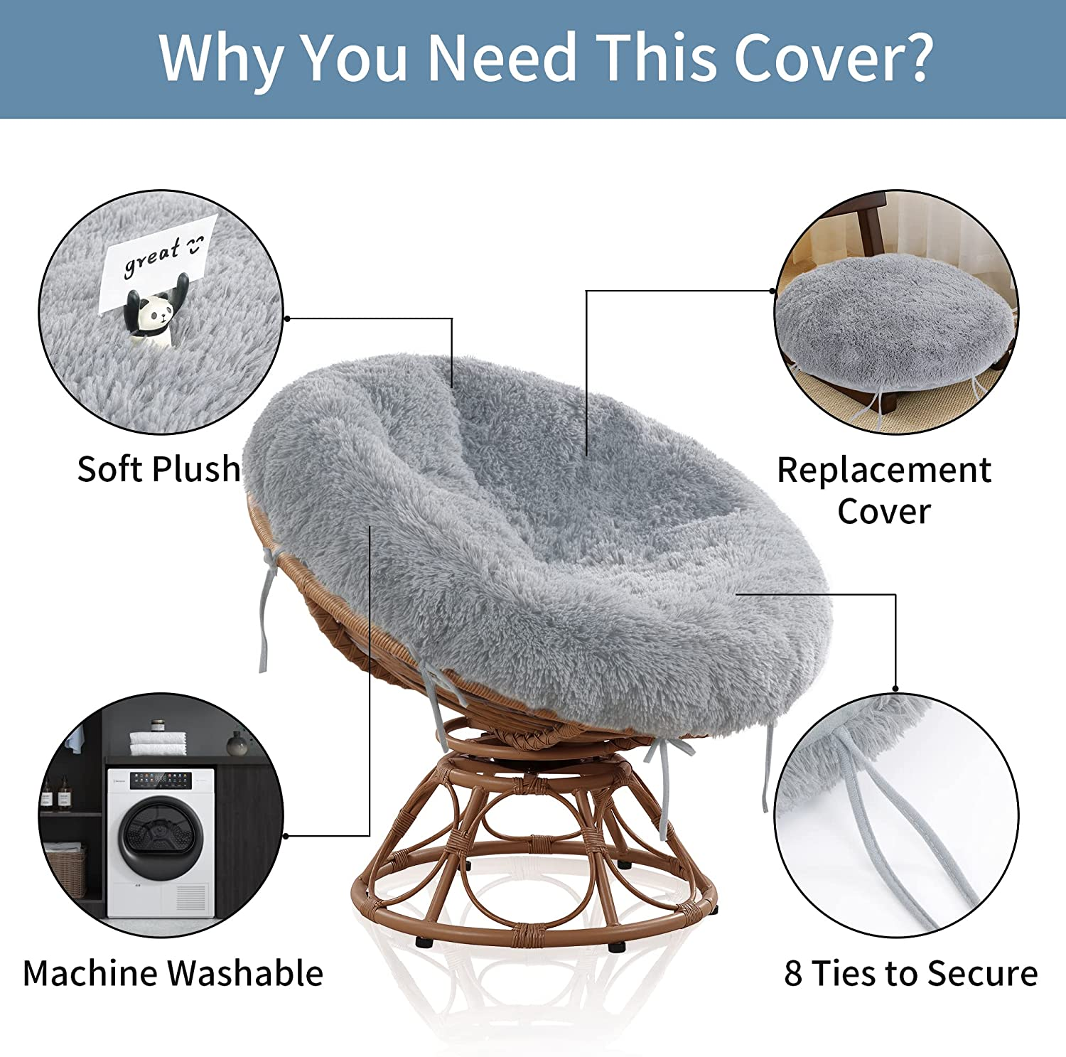 Shaggy Cover for Papasan Cushion, Fluffy Plush Faux Fur Zippered Slipcover Only, eBay