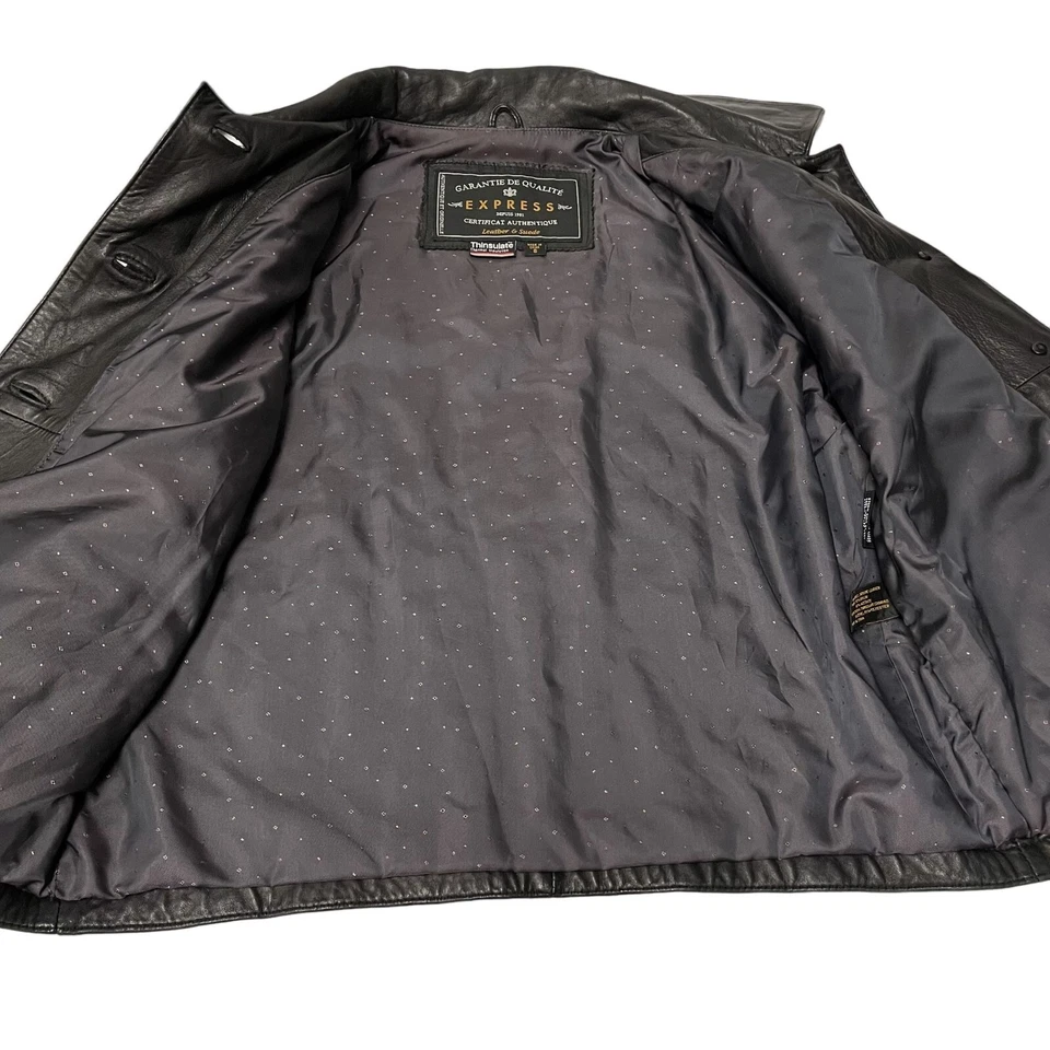 De Colección Años 90 Express Mujer Negro GUANTE Cuero Btn Abrigo Chaqueta Forrada Aislante Foto 4 de 4