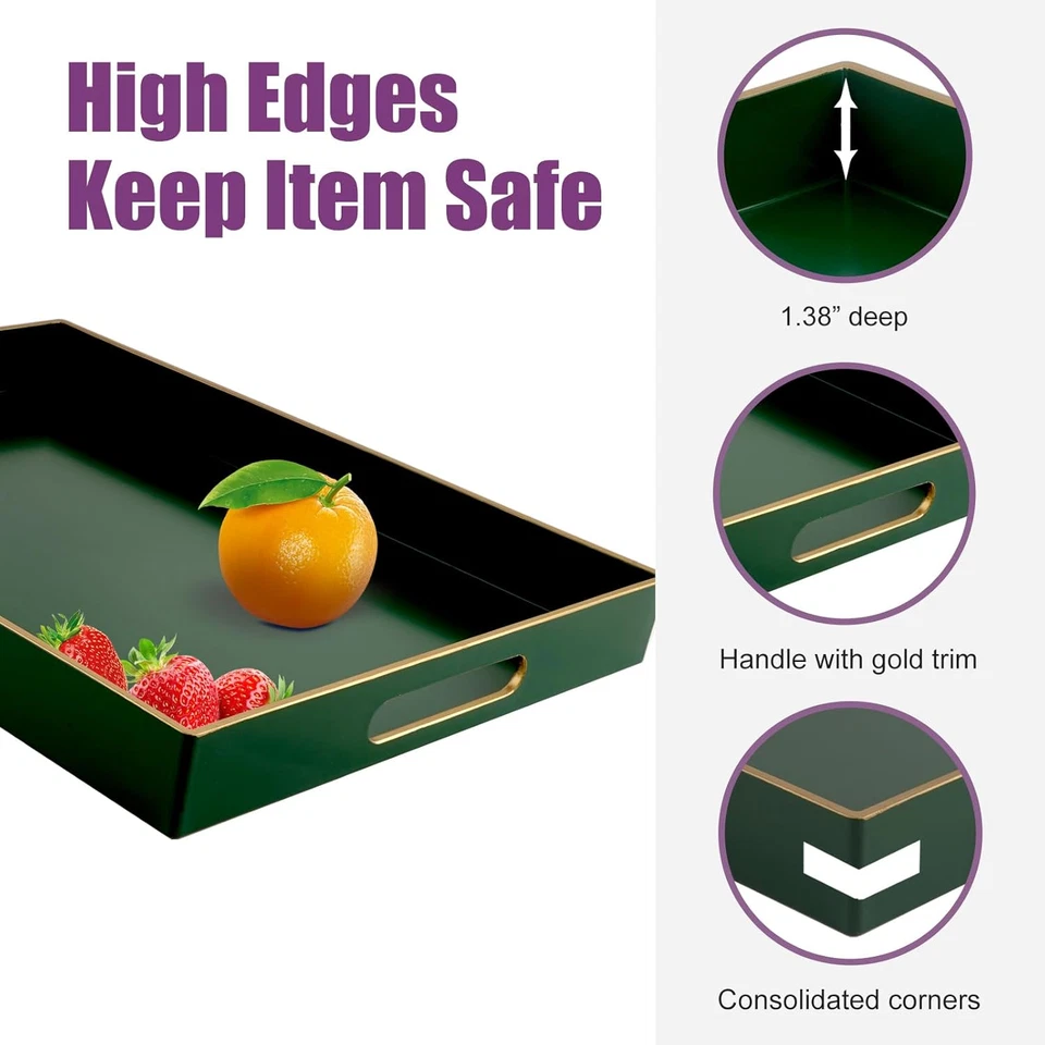 Gifturbo Bandeja Grande para Servir con Asas, Plástico Rectangular Verde Elegante Foto 4 de 4
