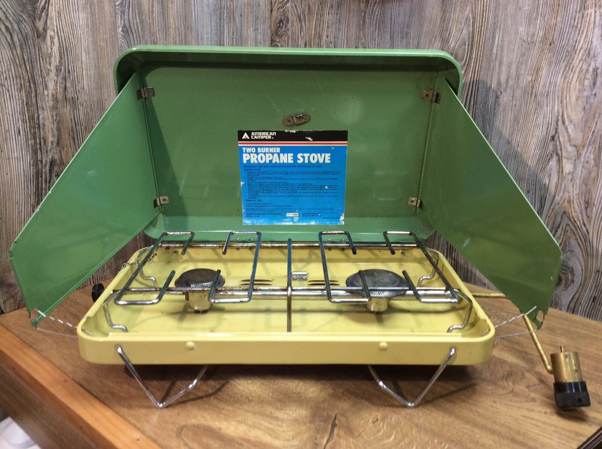 Vintage American Camper Propane Gas Burner Camp Stove Metal Case G5F