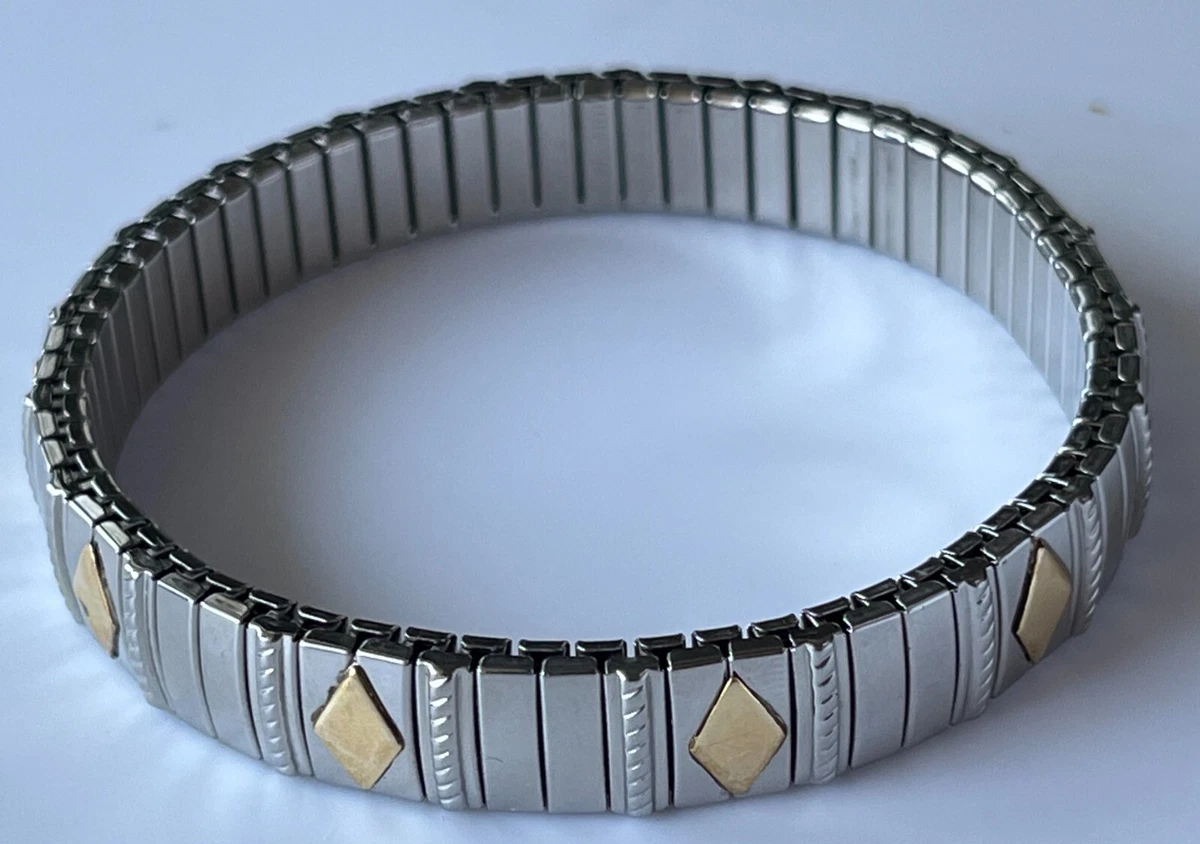 Milor Italy Stainless Steel 14K Yellow Gold Stretch Flex Bracelet SIGNED