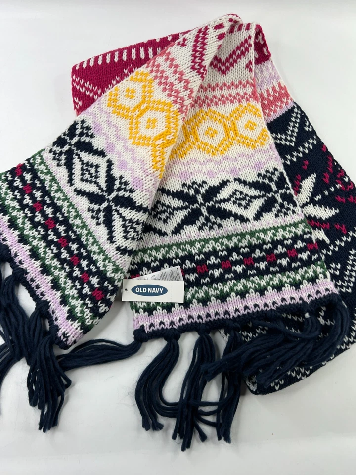 Old Navy Scarf Womens Fair Isle Fringe Trimmed 70"x 10" Ski Nordic Outdoor - Image 2 of 4