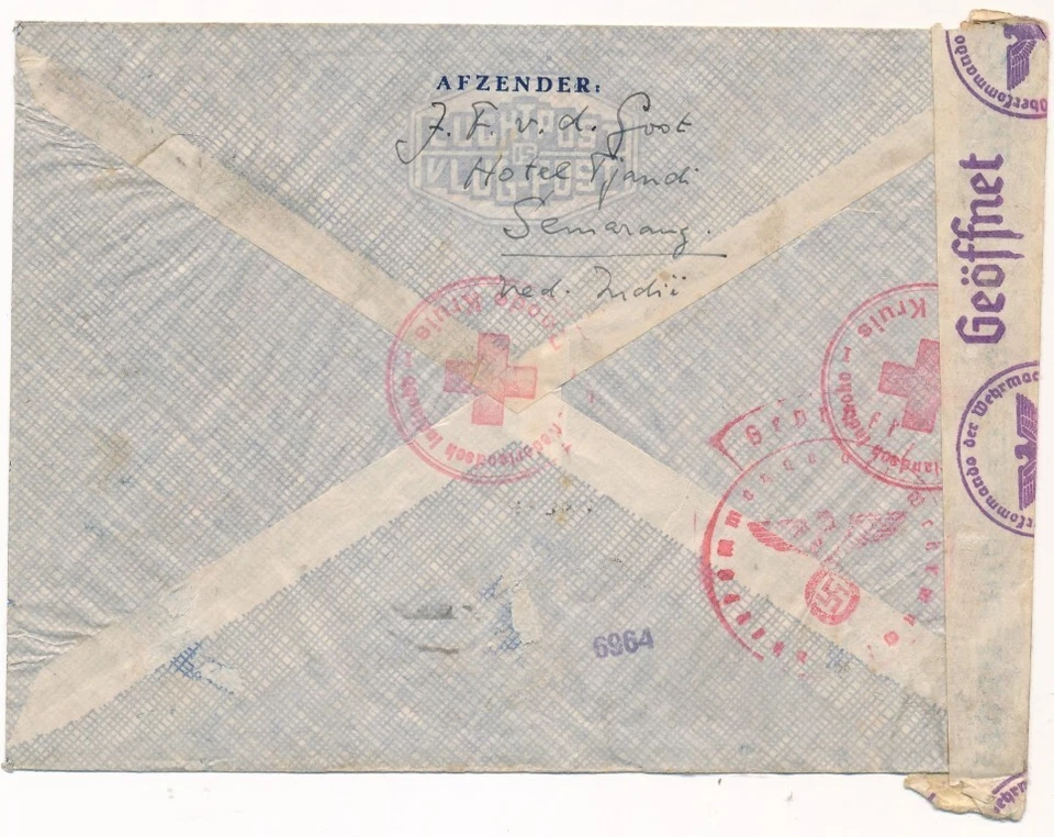 Netherland India Sc 180 on cover CENSORED RED CROSS 1940 to suisse FVF SEE SCAN  - Image 2 of 2