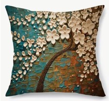 Brown Gold Green TREE Nature Fall Linen Throw Pillow Cover Holiday Home Decor