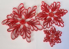 Set of 3 Snowflakes Red Fabric White Hanging Decor EDG Enzo De Gasperi