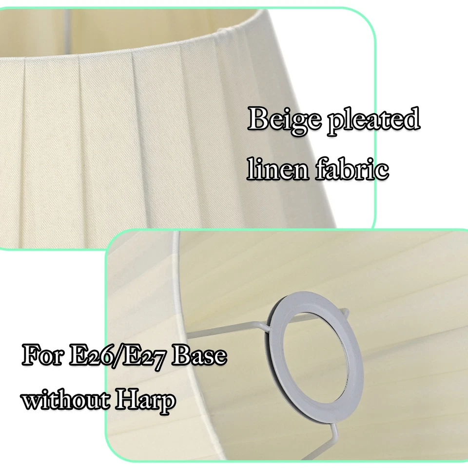 Juego de 2 pantallas de lámpara plisadas beige estilo imperio para lámparas de mesa E26 Uno Fitter Foto 4 de 4