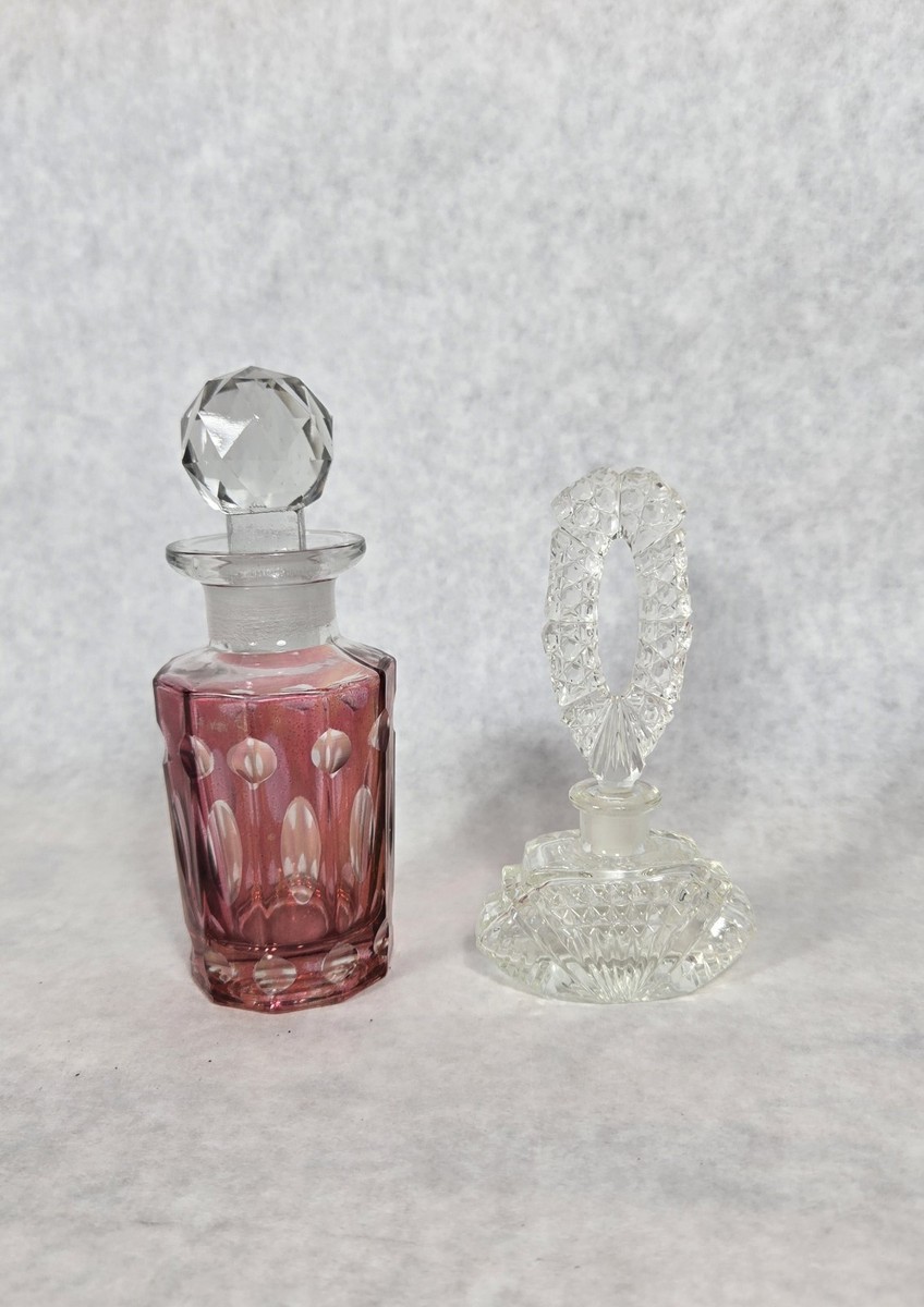 Lot Of 2 Vintage Czechoslovakia Art Deco Perfume Bottle Glass Stopper SEE PHOTOS
