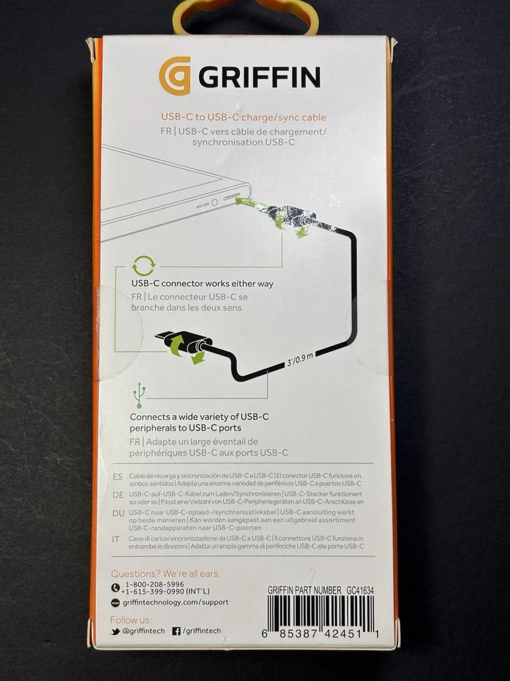 GRIFFIN USB-C to USB-C Charge/Sync Cable 3 Feet (0.9 M) Black Superspeed - Image 2 of 4