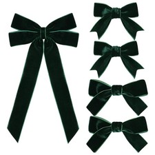5 PCS Green Velvet Hair Bows Ribbon Clips Women Girls Christmas Accessories