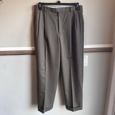 Brooks Brothers 346 Madison Fit Wool Trousers Khaki Pleated Pants Men s 34x31
