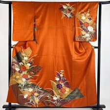 JAPANESE KIMONO HOMONGI ORANGE 158cm 5 ft 2 in PURE SILK FF10016