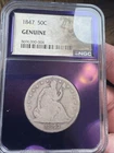 1847 Seated Liberty Silver Half Dollar Rare Key Date NGC Genuine!! DETAILS 33