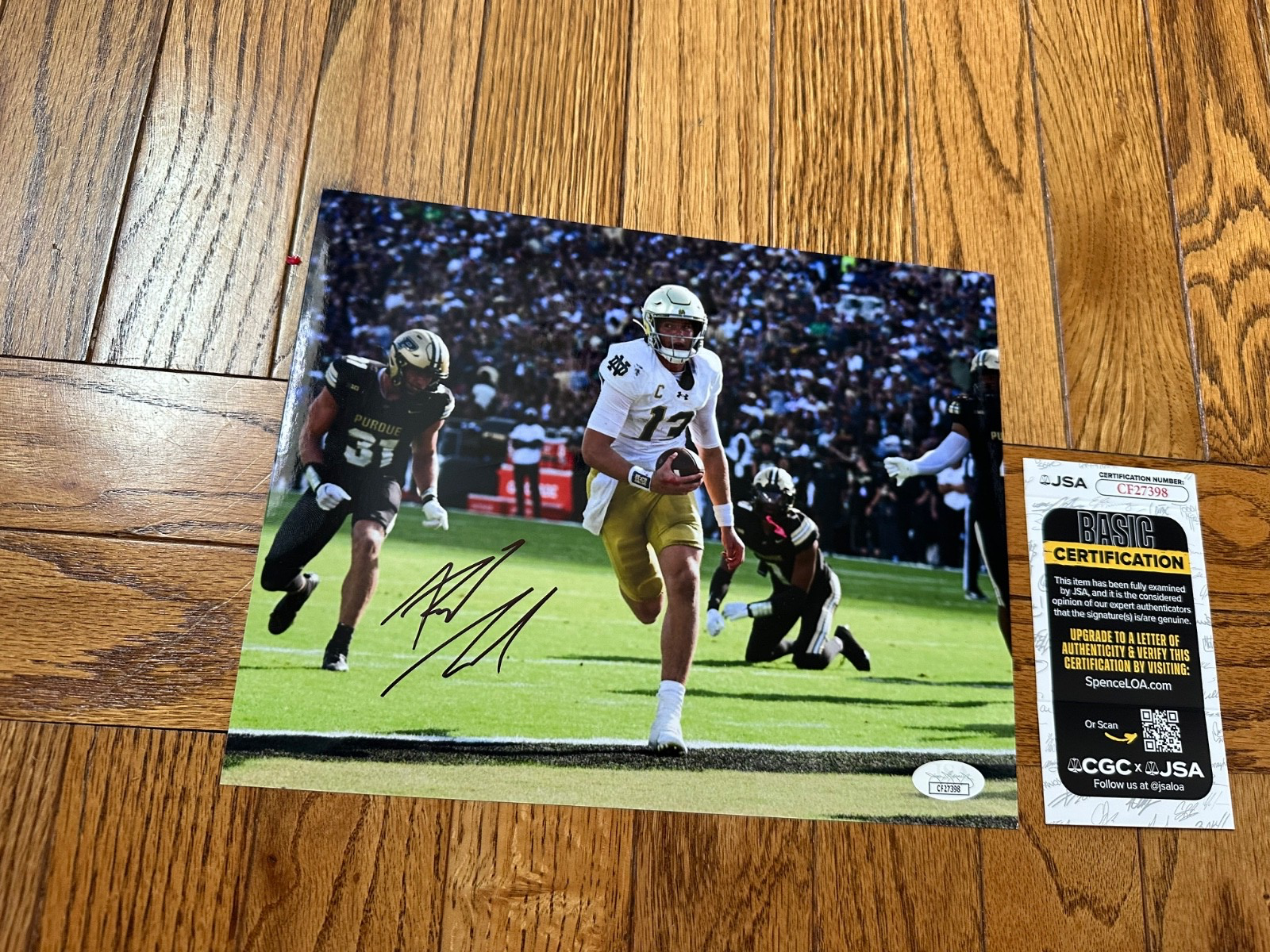 Riley Leonard Autographed Signed Notre Dame Fighting Irish 8x10 Photo NCAA Football JSA 