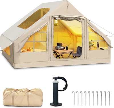 Inflatable Cabin Tent 4-6 Person Skylight Canopy Beige