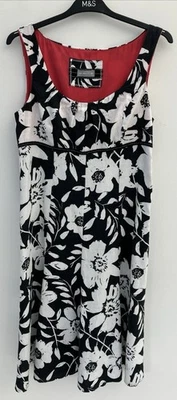 M&S Per Una Linen Black & White Floral Sleeveless Dress Size 10 R - Image 1 of 4
