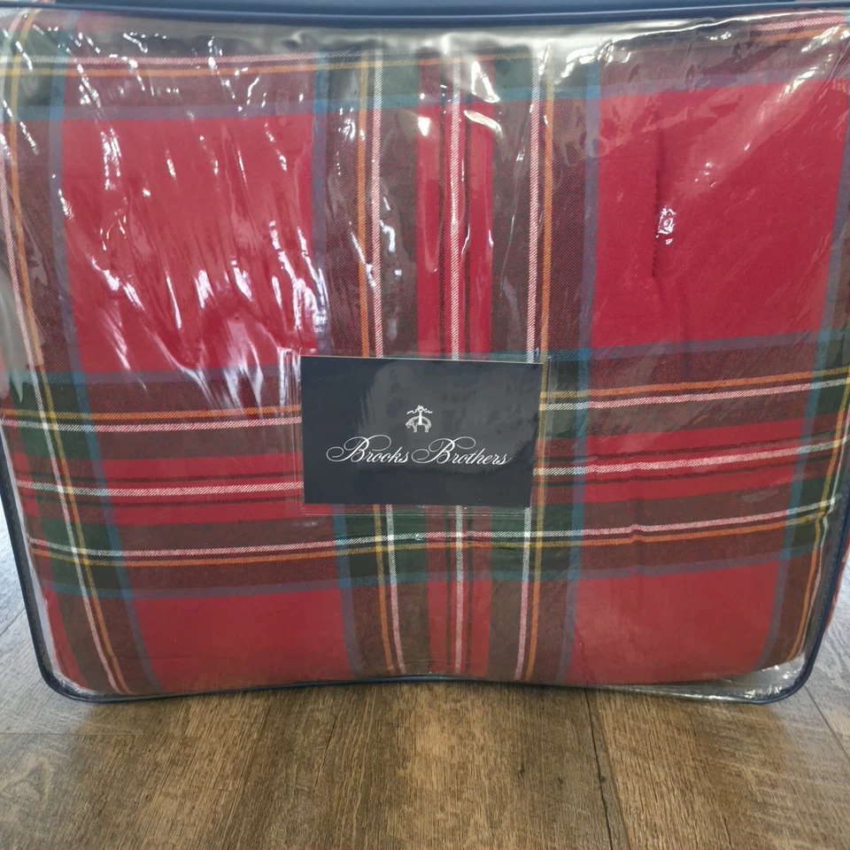 Juego de edredón Brooks Brothers Navidad rojo verde a cuadros King franela de algodón Foto 4 de 4