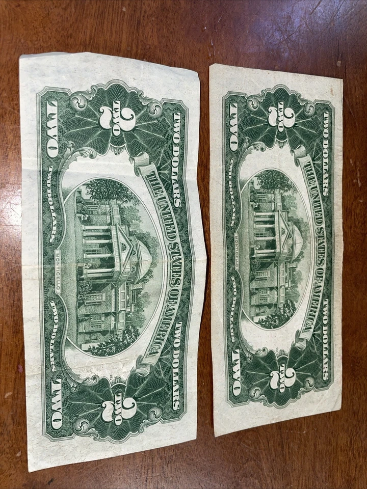 2 1928 Red Print $2 Bills One Off Center - Image 2 of 4