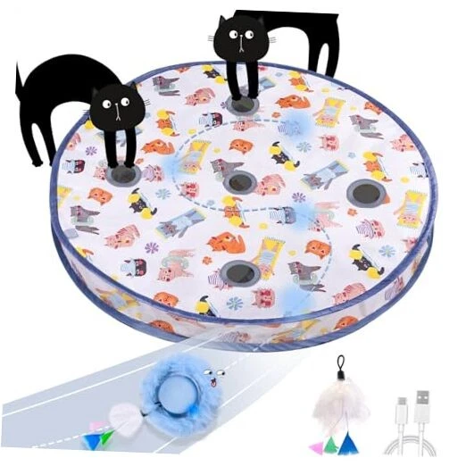 Interactive Cat Toys Ball, Automatic Fast Rolling Ball in Bule Ball&5 Hole Mat